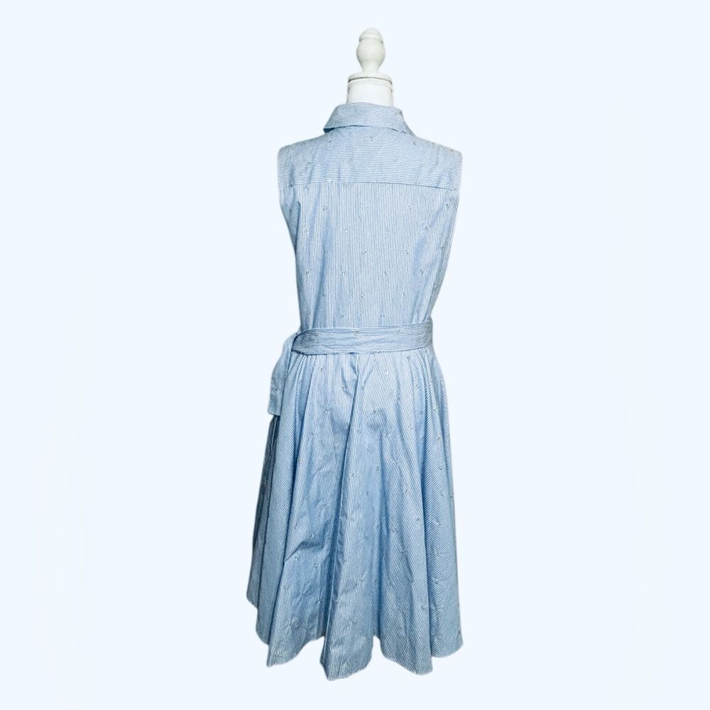 BADGLEY MISCHKA NEW SKY BLUE STRIPE FLORAL GOLD EMBROID MIDI DRESS 10 - Picture 7 of 13